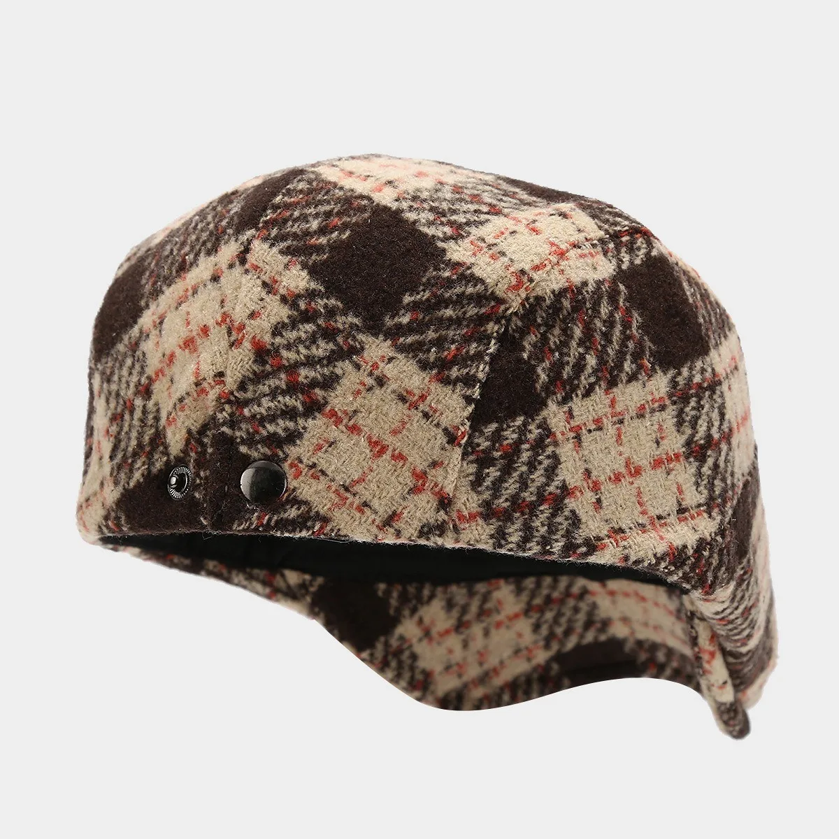 Irish Outdoor Plaid Beret Winter Hat for Men Women Wool Tweed Newsboy Flat Cap