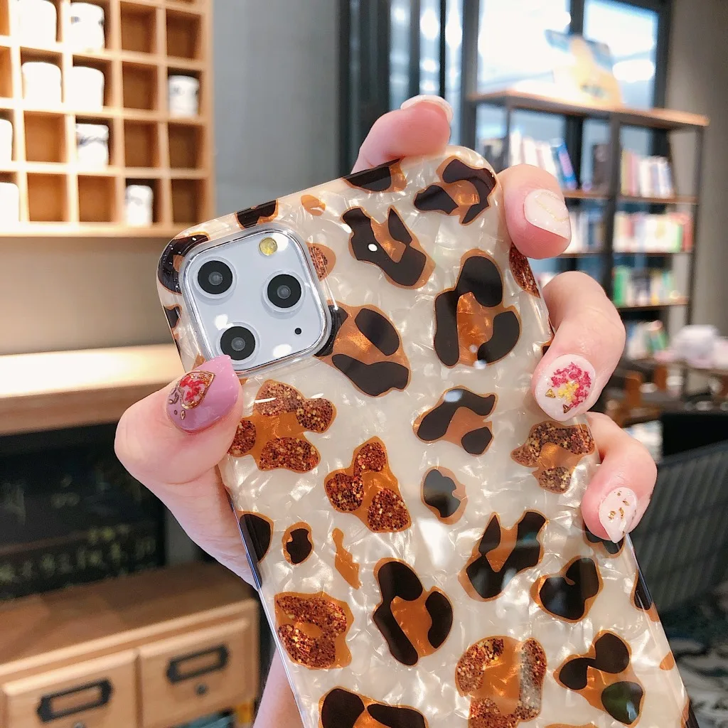 Chic Shell Case Cover for iPhone 13 12 7 8 Plus X XS Max Golden Leopard Phone Case for iPhone 11 Pro Max Cases Leopard