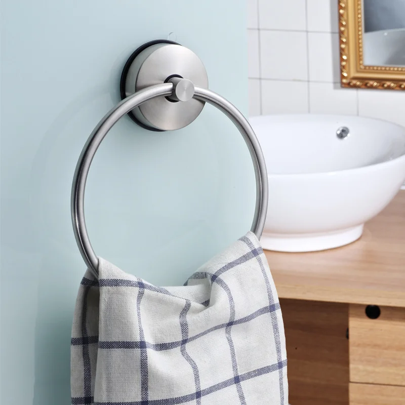 Bathroom 304 Stainless Steel Removable No Drilling Vacuum Suction Cup Towel Ring Towel Hanger Rack Holders