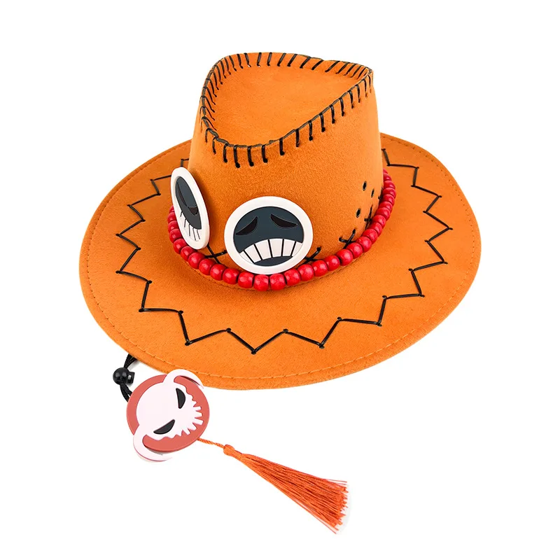 Wholesale Fashion Felt Cowboy Hats Unisex Suede Orange Luffy Cowboy Hat Adult Cartoon Cosplay Patches Bulk Cowboy Hat Band