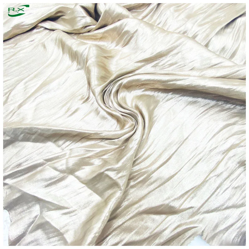 Manufacturers custom wholesale high quality luxury soft polyester silky metal yellow shiny satin fabrics for clothing women