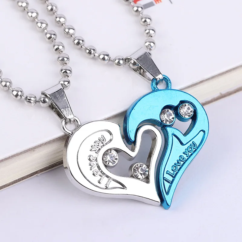 Simple Fashion Alloy Pair, Half Heart Best Friends Love Heart Magnet Pendant Necklace Jewelry for Boys and Girls/