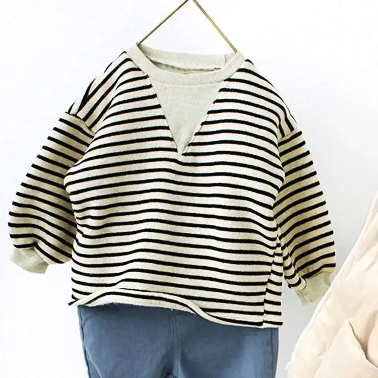 
French terry little kids pullover casual striped kids girls sweatshirts 