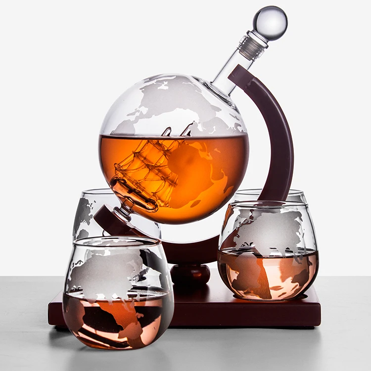 Лидер продаж Amazon! Набор графинов для виски с 2 Гравированными круглыми стеклами для виски-поставляется с камнями для виски, бурбон 1000 мл