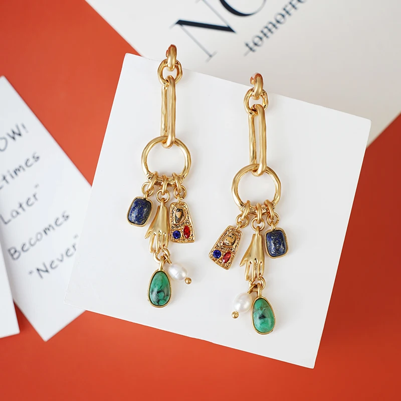 Bohemia  Earrings Crystal Dangling Healing Raw Boho Chip Statement Earrings Hawaiian Summer Beach for Women Teen Girls S