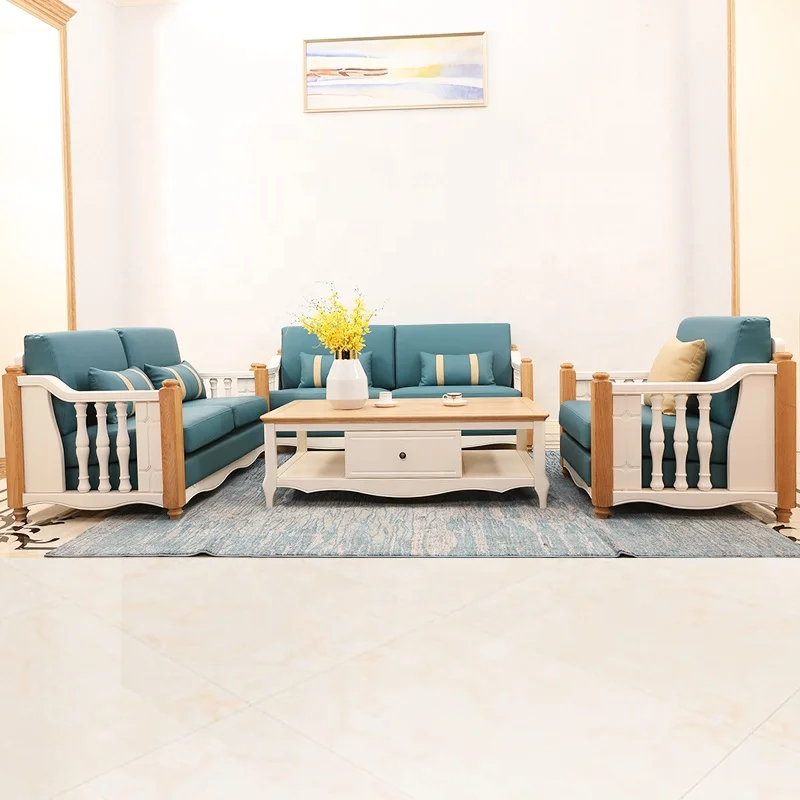 Hot Selling Simple Style Fabric Ivory White Color Living Room Furniture 2 seaters Solid Wood Sofa