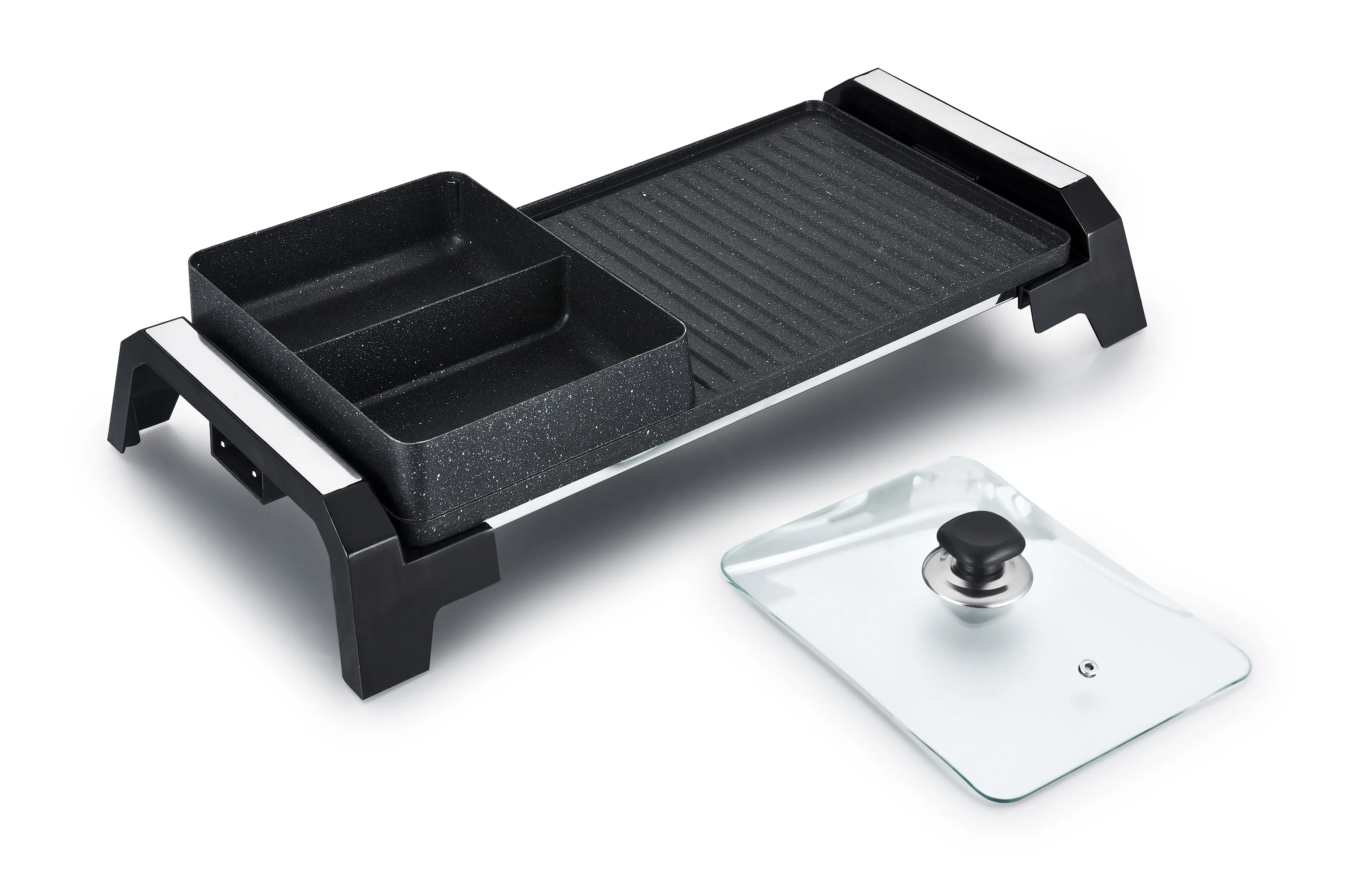 Eco Friendly Hoem Table Korean Style Smokeless 2 In 1  non-stick coating Electric grill with hot pot