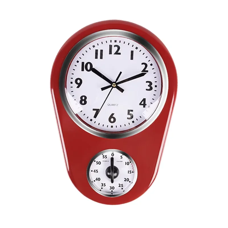 Antique-Style Kitchen Clock Temperature Thermometer Modern-Design Kitchen Timer Alarm Quartz Wall-Mounted Plastic Metal Box