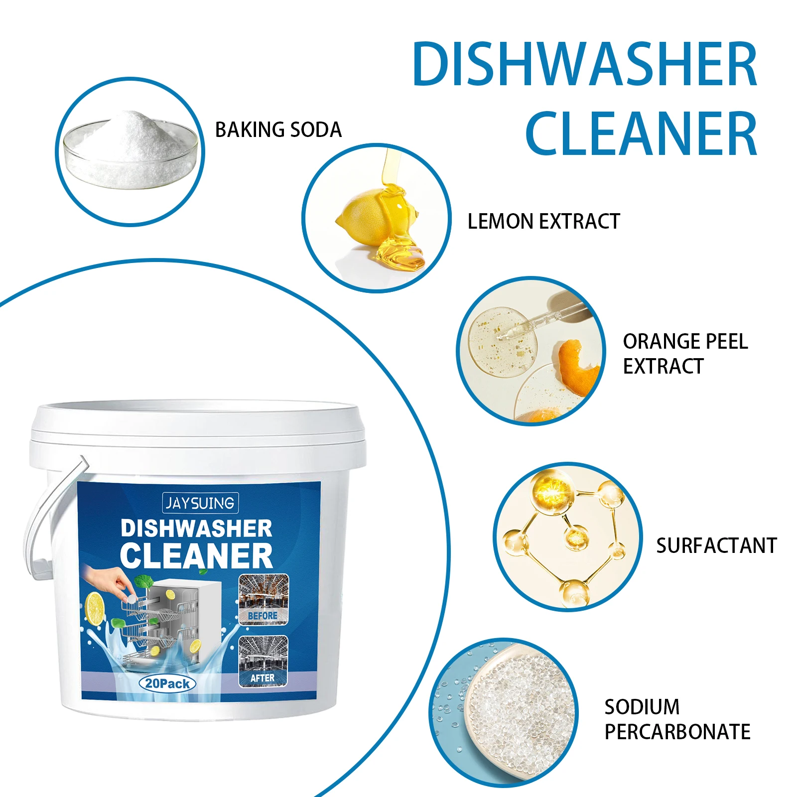 Jaysuing Dishwasher Detergent Sheets Organic Dishwasher Gel Powders Fragrance Dishwasher Cleaner Tablets