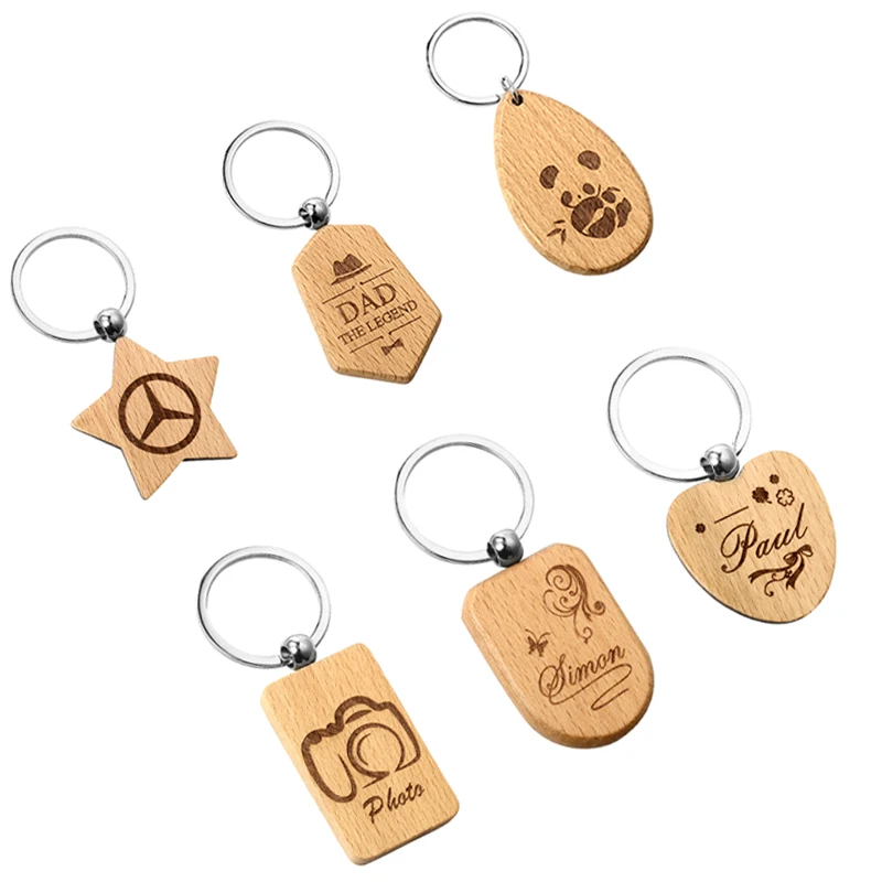 Wholesale Blank Wooden Key Chain keychain ring Promotion Rectangle Carving Key Chain Wooden