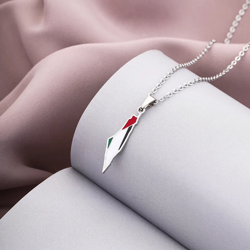  Trendy Israel and Palestine Map Flag Necklace Real Gold Plated Women Stainless Steel Country Enamel Jewelry