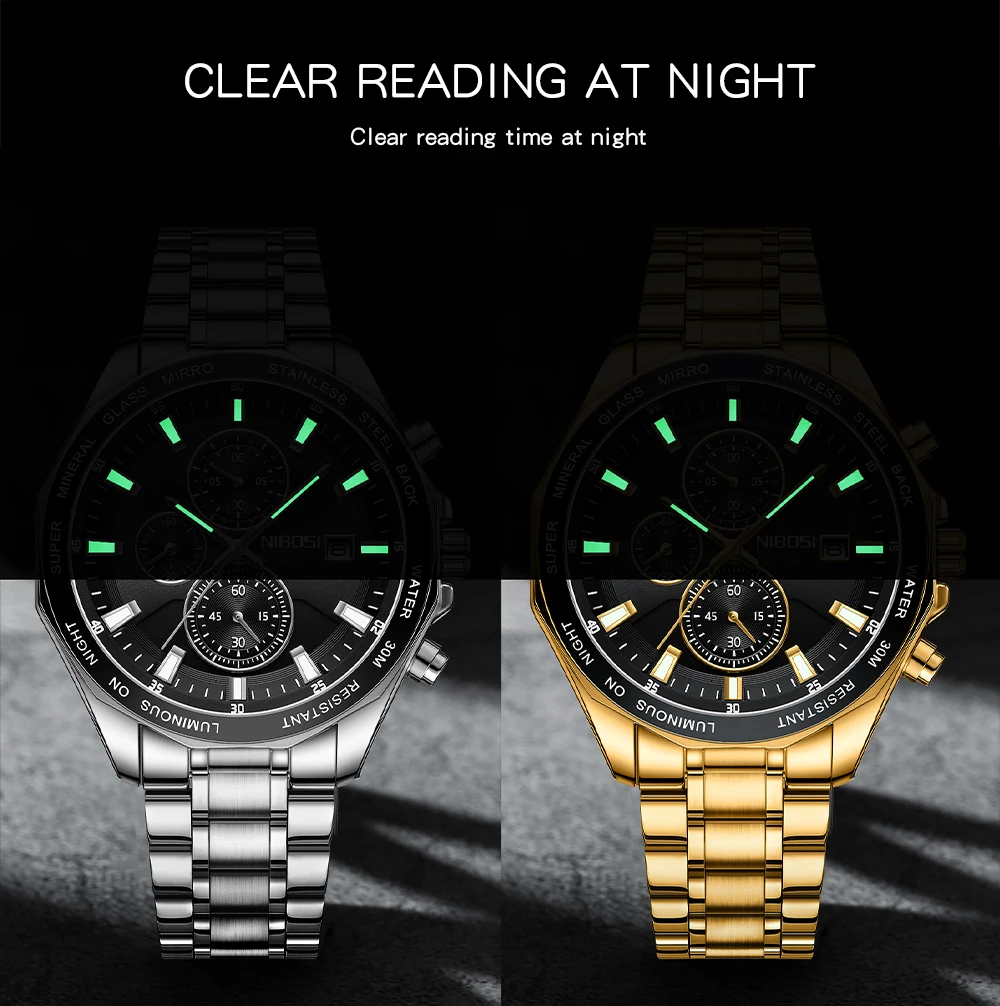 NIBOSI 2599 branded personalised man quartz watch cool Steel Strap water resistant chronometer advertising business reloj watch