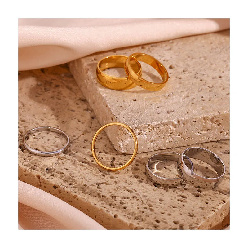 Минималистское эффектное кольцо 18k Позолоченные ювелирные изделия из нержавеющей стали кольца женские основные модные