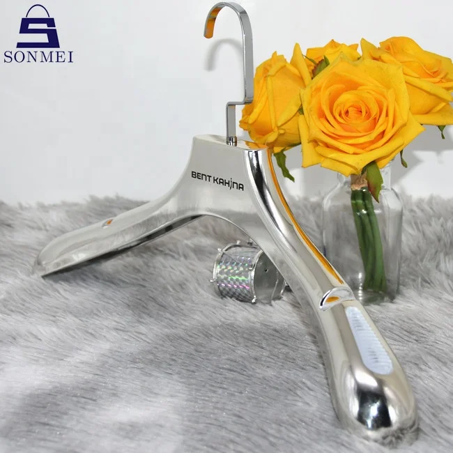 High quality jacket clothes custom glossy electroplated silver hangers