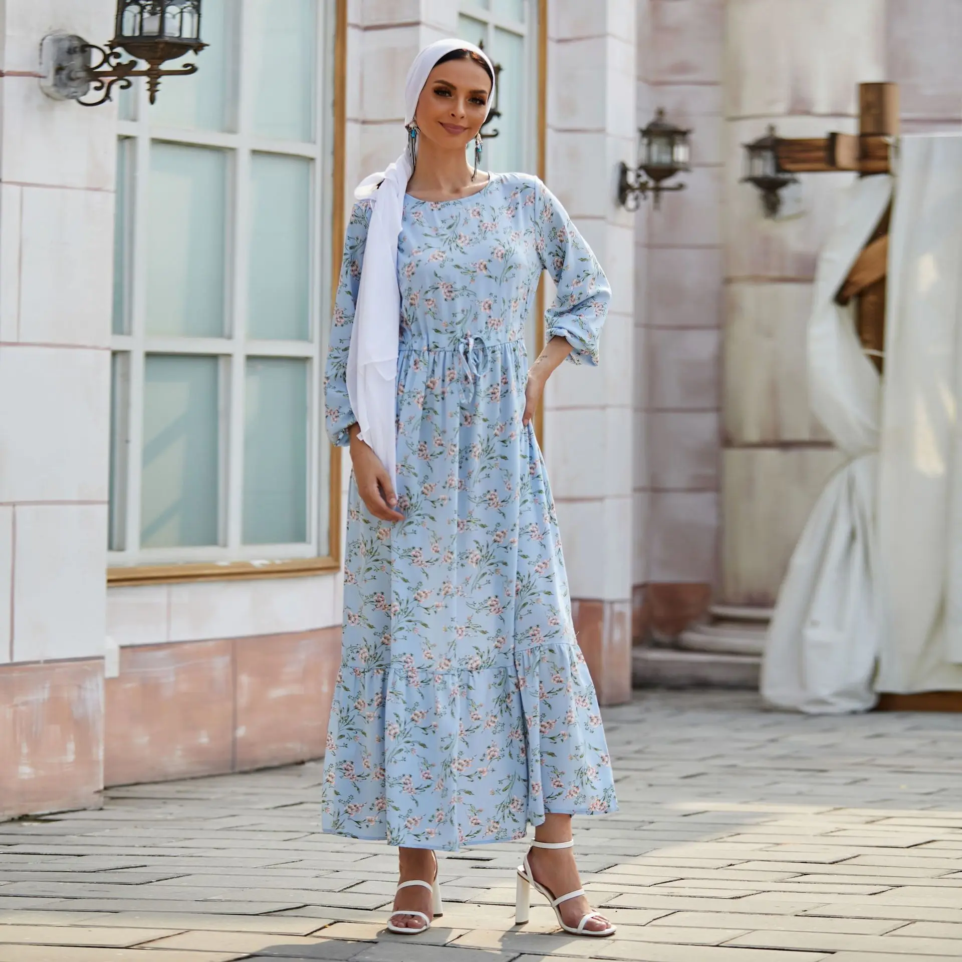 Breathable Middle East Long Sleeves Printing Ethnic Clothing Dubai Abaya African Egypt Dress Muslim Women