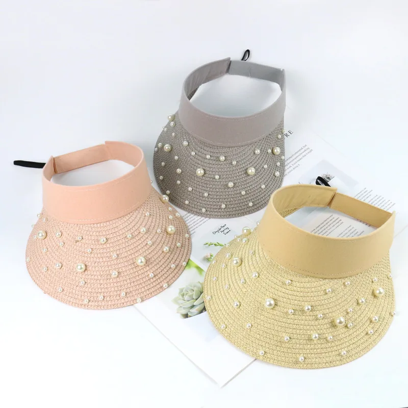 Sewingman B0421Z Outdoor Summer Sun Protection Pearl Wholesale Women Hats Straw Caps