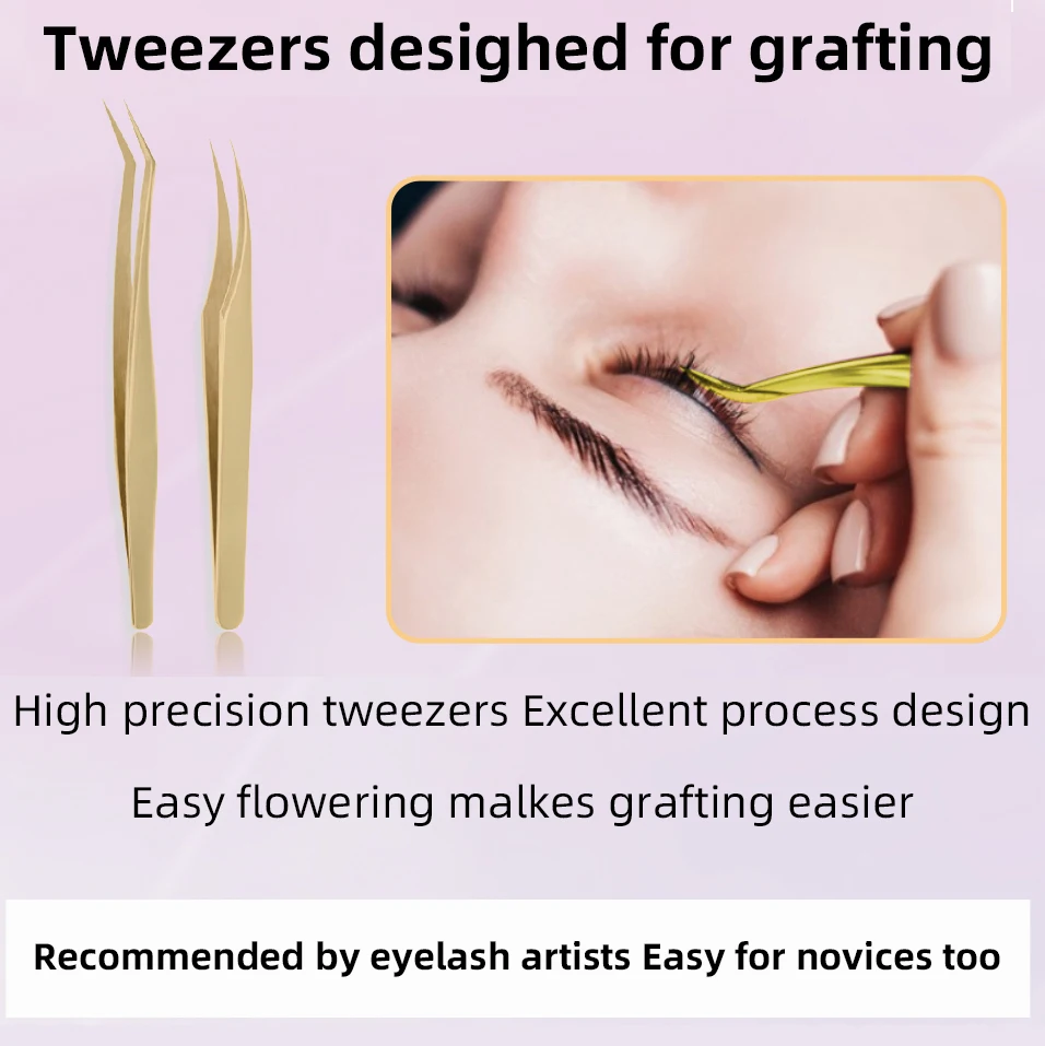 Custom Pink Rose Gold Eye Lash Extension Applicator Tweezers Straight Pointed Volume Eyelash Tweezer Set Private Label