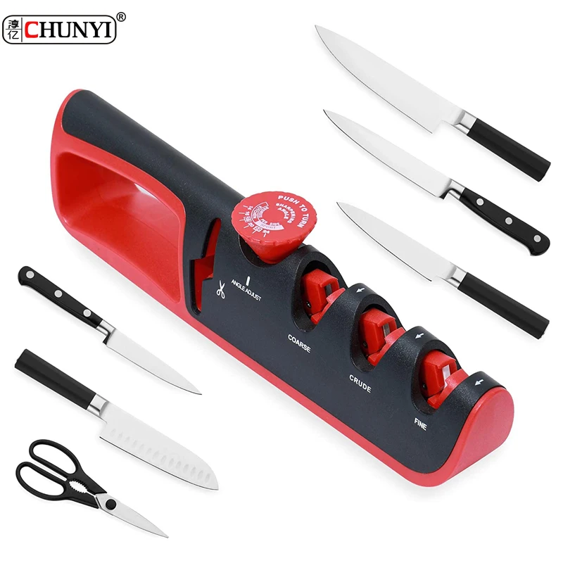 Hot Sale 4-slot 14-24 Degree Adjustable Angle Quick Grinding Scissors Knife Blades Butcher Diamond 4 Stages Knife Sharpener