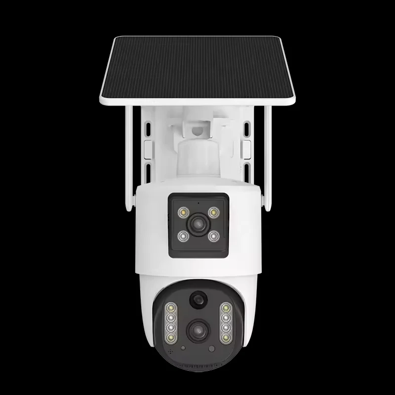 New V380 4MP dual lens 7w solar strap PTZ bullet wifi camera 360 degree visual alarm PIR motion detection with 8000mah battery