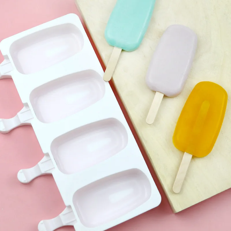 Factory Price Silicone Ice Cream Mold 4 Oval DIY Popsicle Mold OEM Design Creative Kitchen Tools Ice Cream Makers