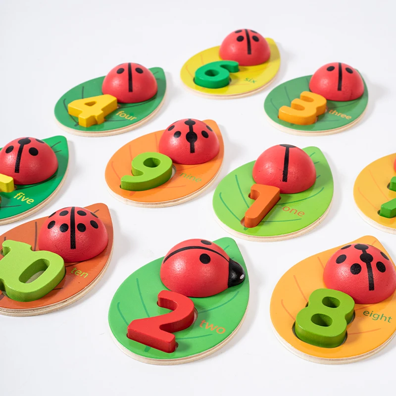 New English Math Counting Teaching Aids Ladybug Shape Number Matching Game Color Cognition Wooden Montessori Educational  Toys