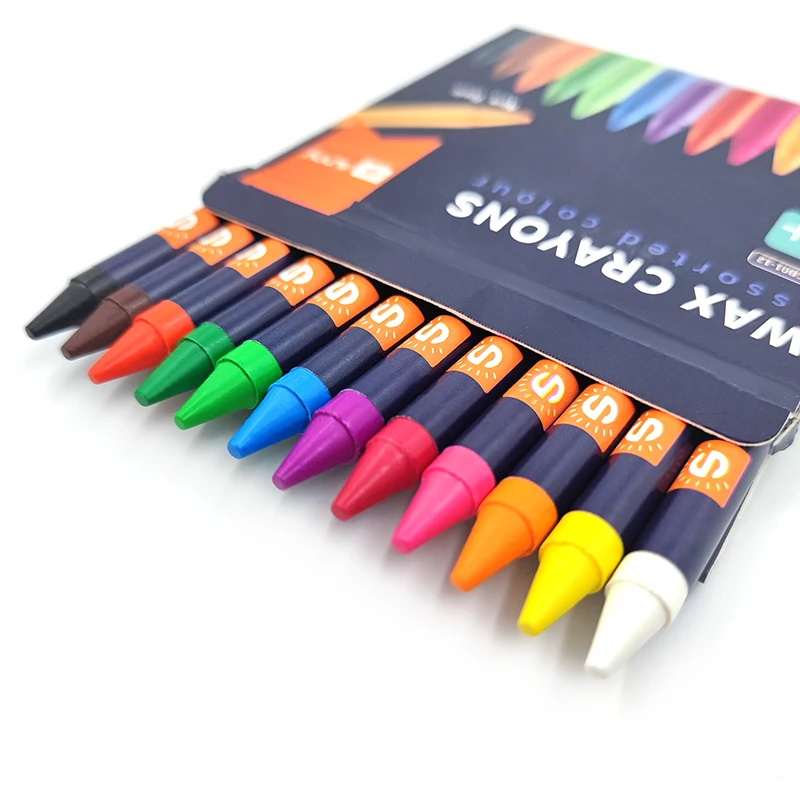 
12 colros Good Quality Solid Material Non-Toxic Rainbow Colors Wax Crayon For Kids Gift 