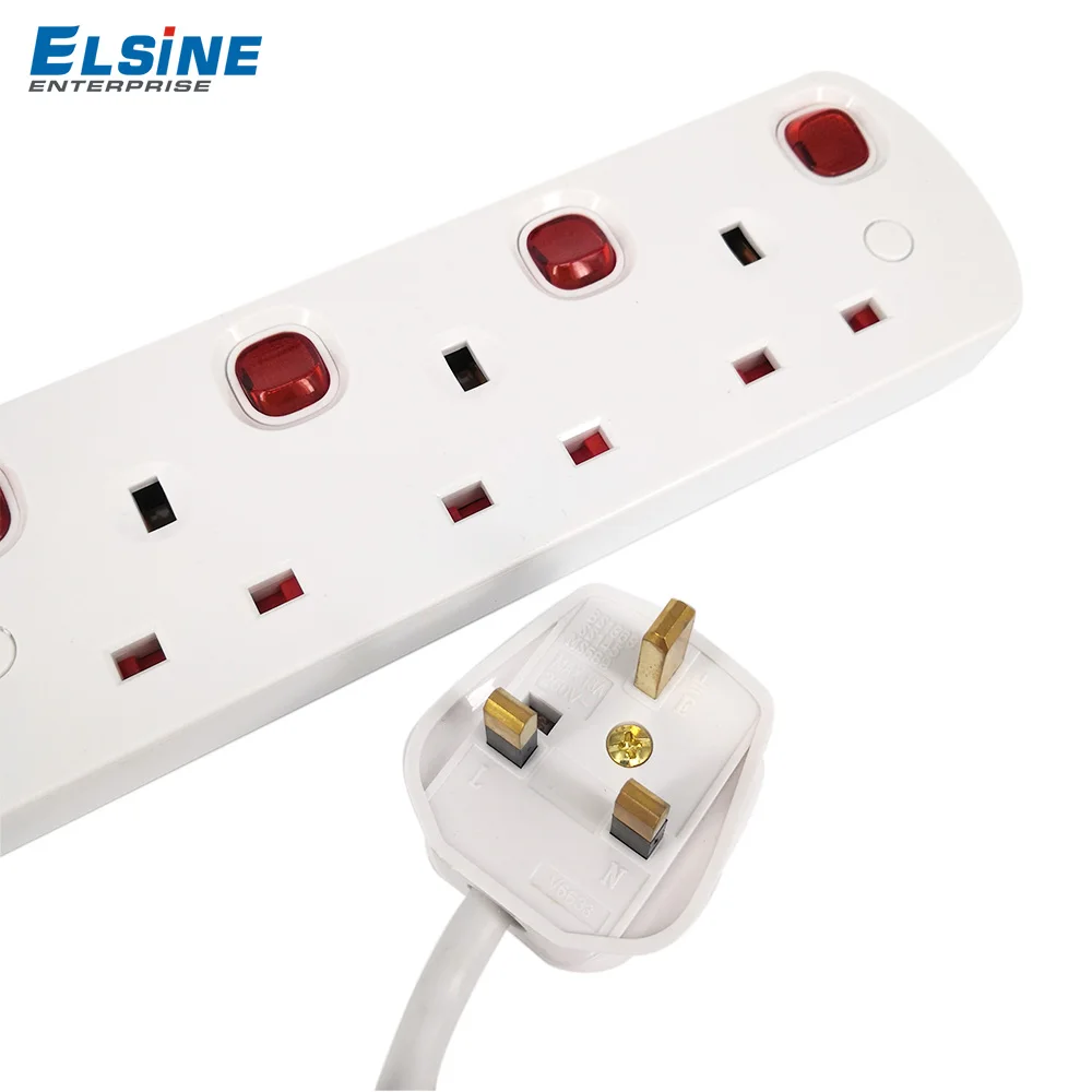 4 way UK type extension cables socket with individual switches light 13A 250V