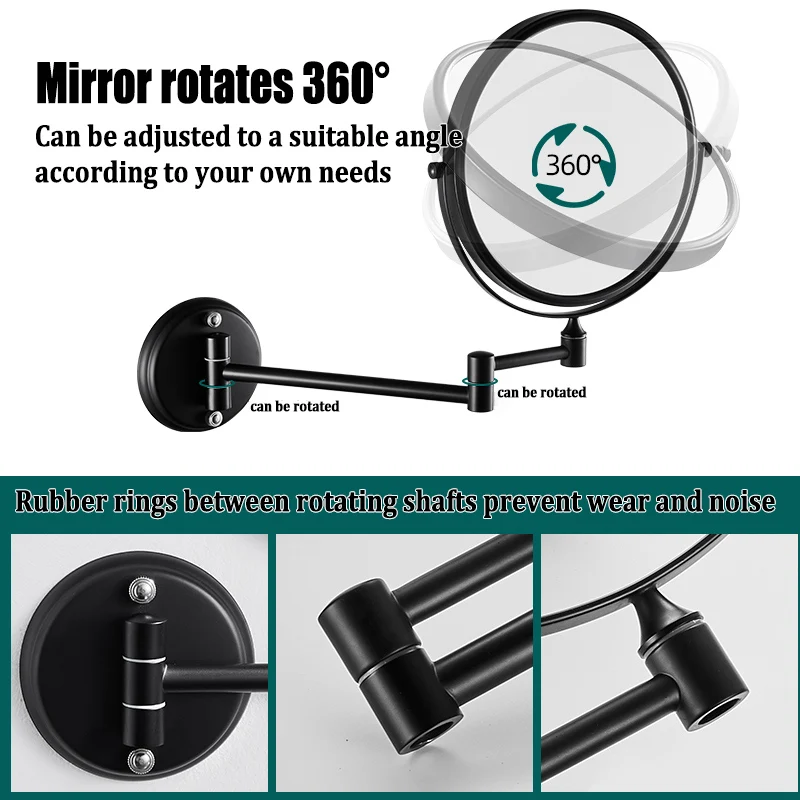 2023 New Wall mounted makeup mirror 360 degree rotate black Bathroom accessories mirror living room furniture mirrors