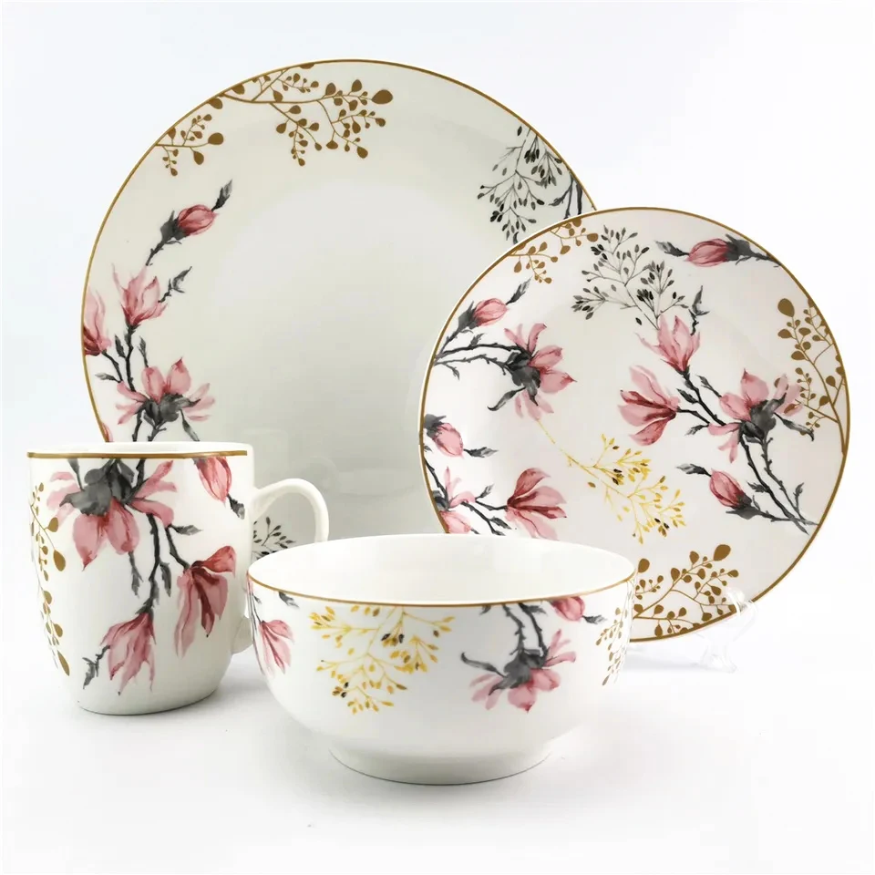 Factory direct sales 16 piece dinnerware set decals elegant dinner sets luxurious porcelain plate bowl ceramic tableware set