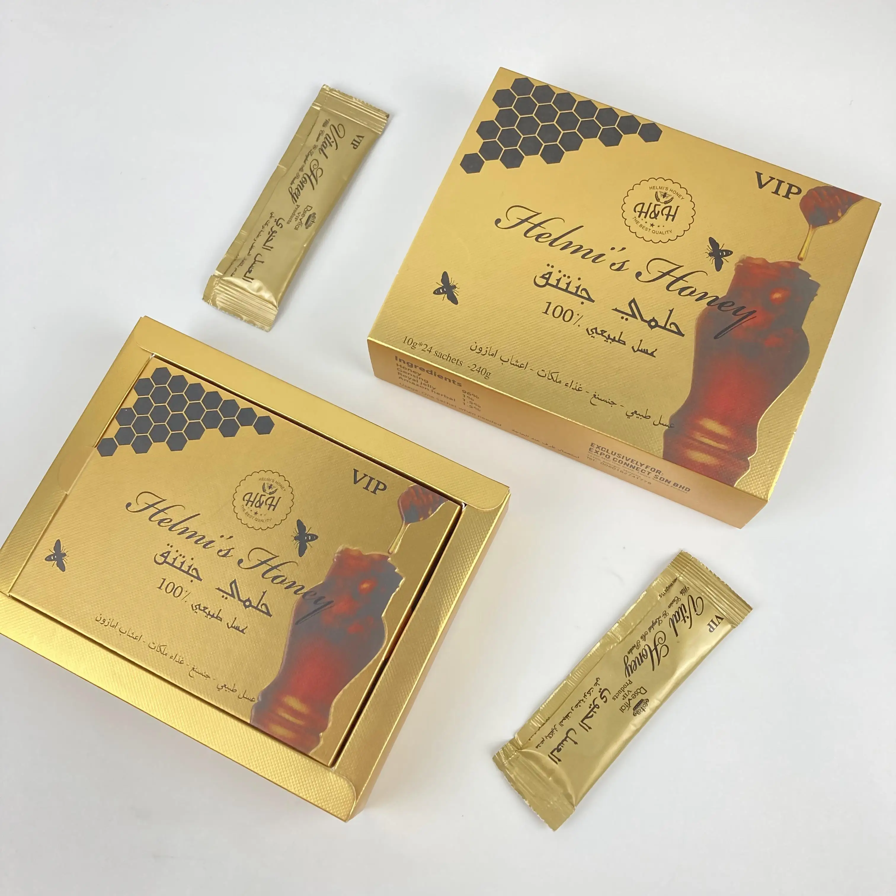 Индивидуальная Золотая печать Vital Vip медовая упаковка Саше цветы HMF Royal Honey для