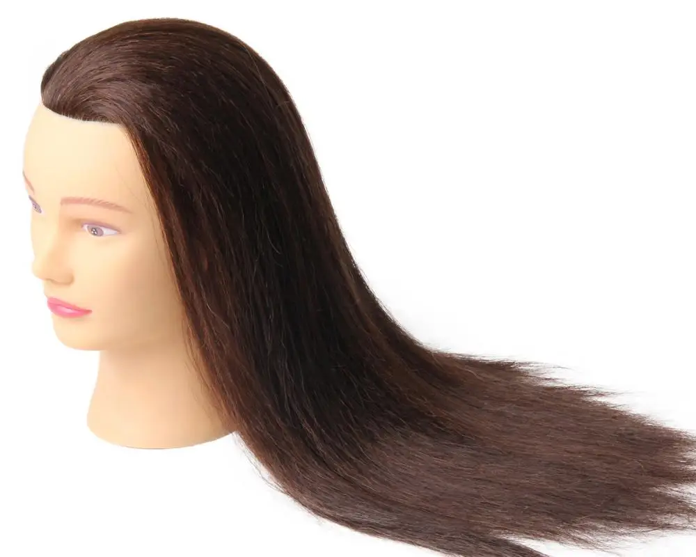 100% Real Natural Hair Training Mannequin Head Professional Hairstyle Practice Wig Head Women Brown