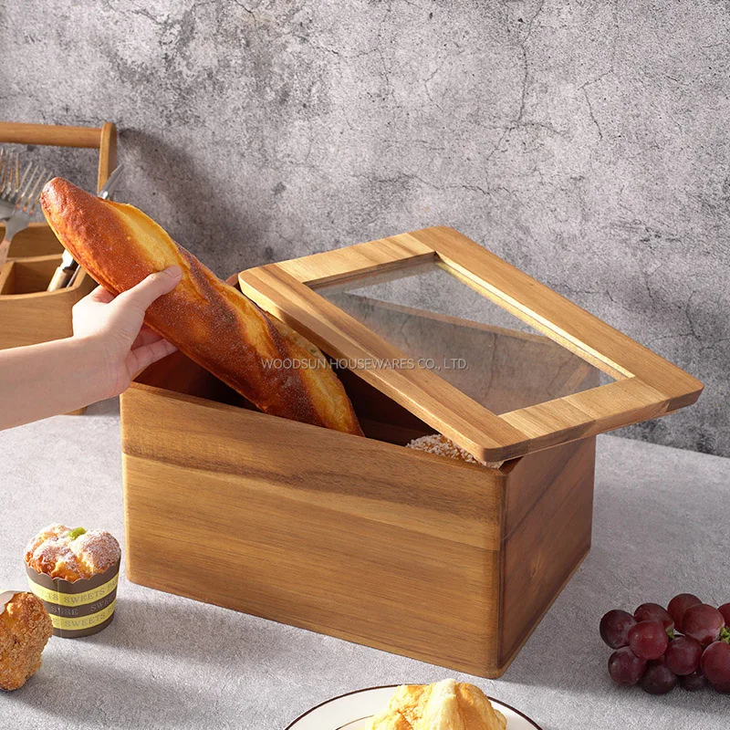 Woodsun Factory Custom Bread Bin Counter Top Wood Bamboo Food Bread Box Bin