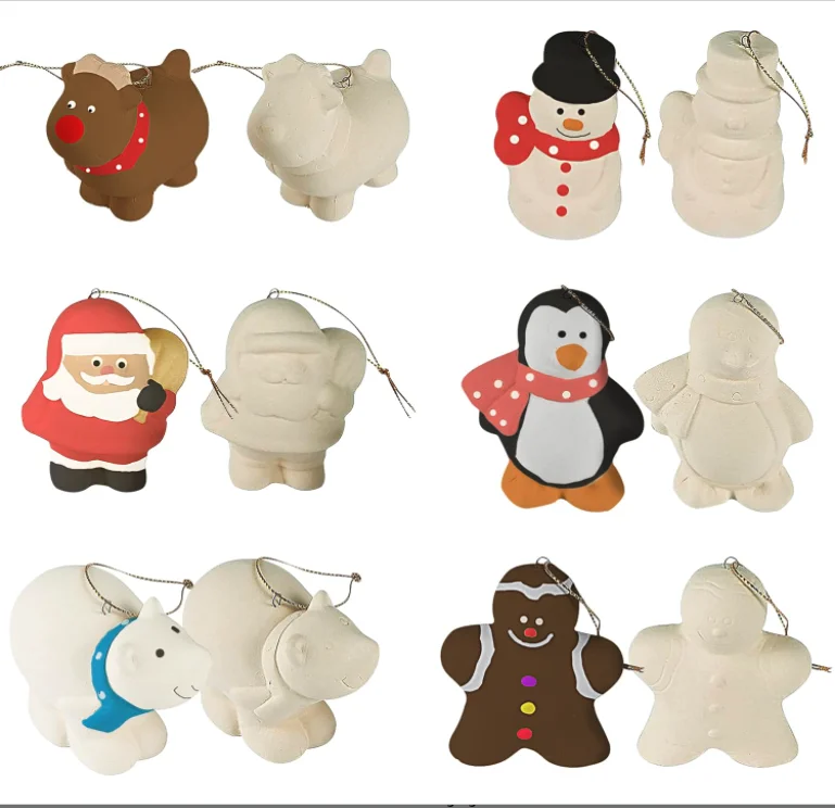 Custom Ready to Hand Paint Christmas Halloween Pottery Ceramic Figurines Statues Ornament Craft for Kids