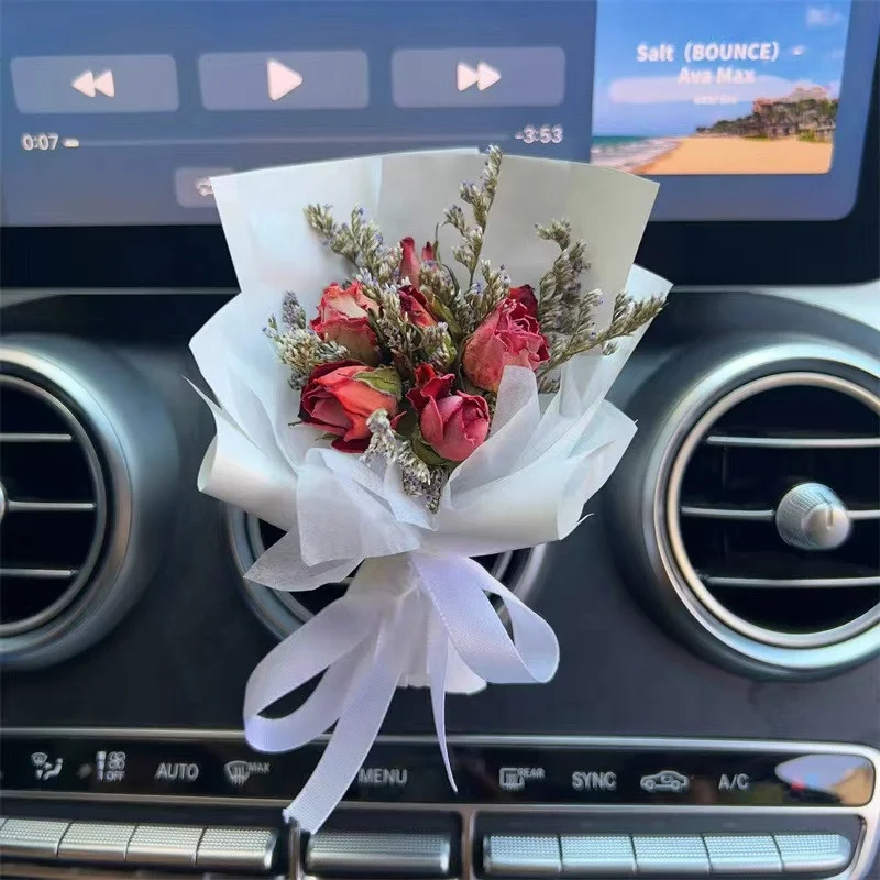 Wholesale Car Decoration Air Outlet Creative Perfume Car Air Freshener Flower preserved rose Mini Bouquet dried flower bouquet