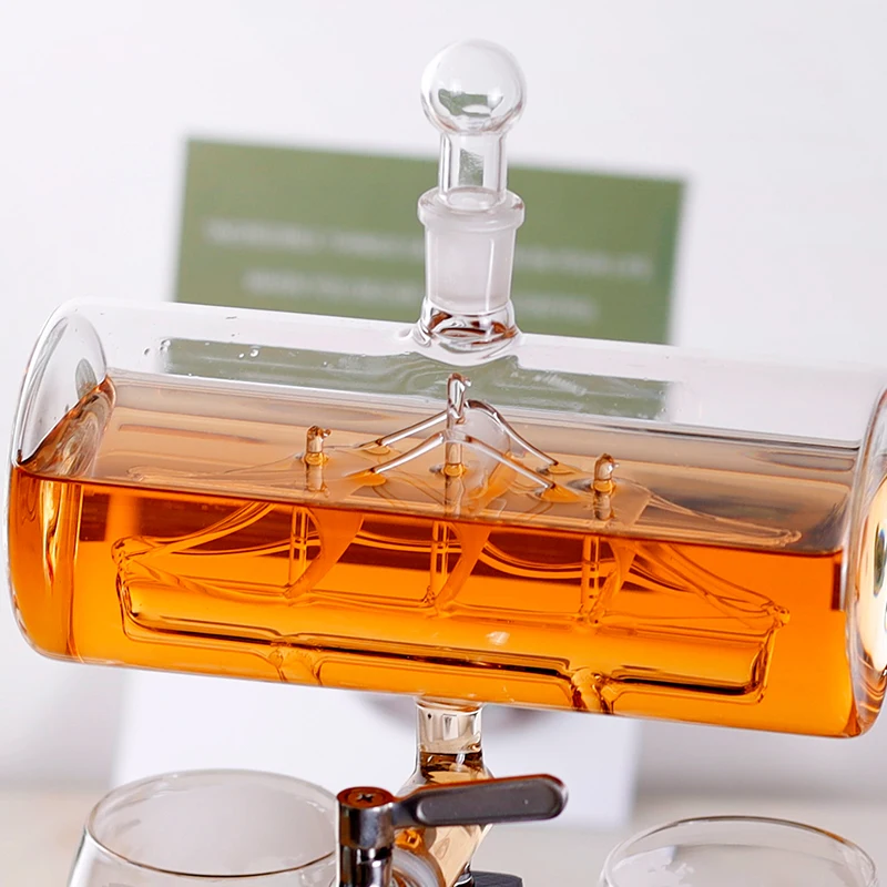 Hot sale Antique Ship boat shaped glasses and decanters bottle Liquor wine whiskey decanter set for sale