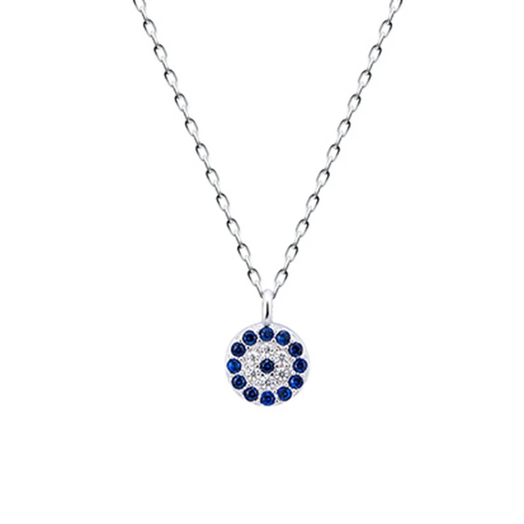 wholesale dainty 925 sterling silver round diamond blue evil eye turkey pendant necklace for women