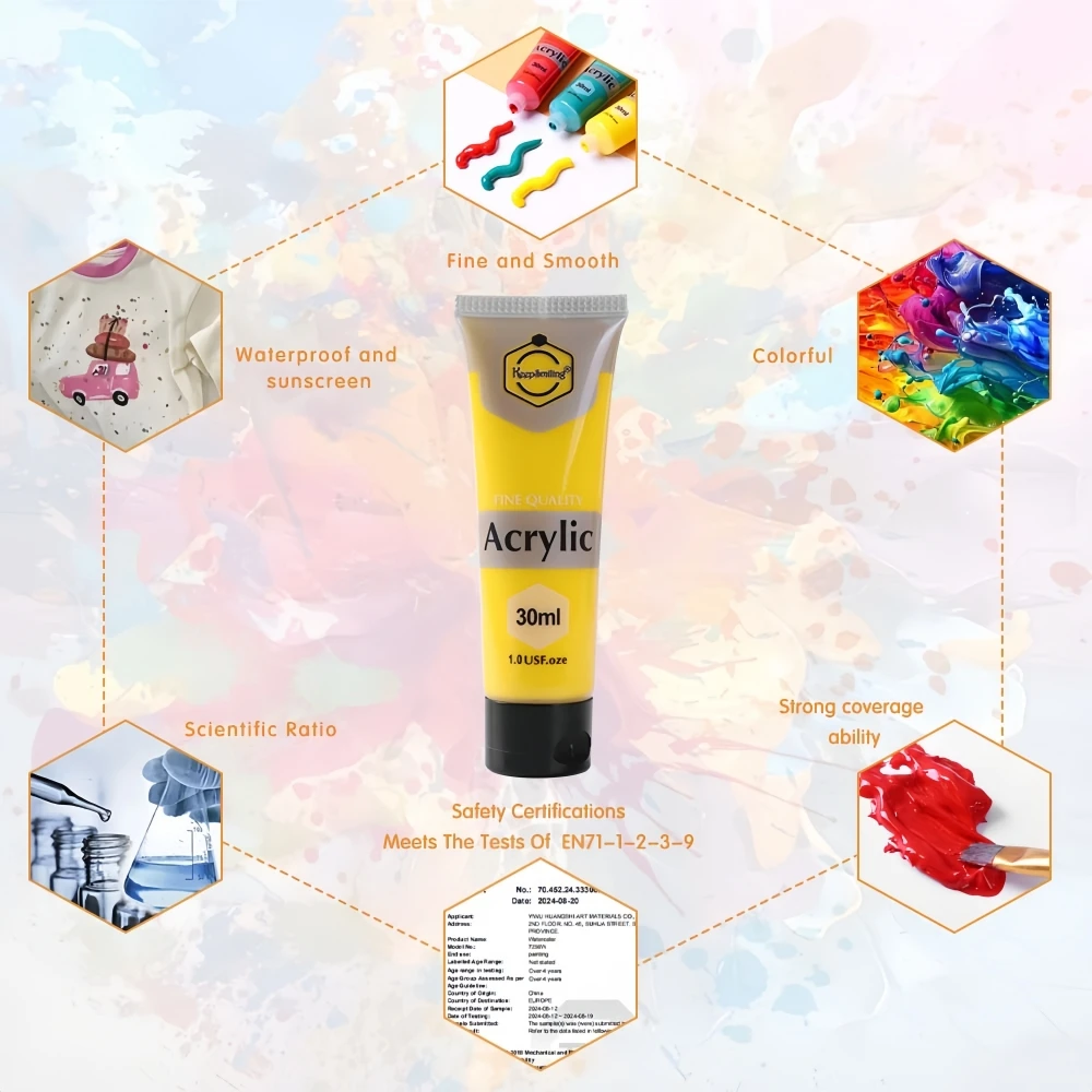 Keep Smiling 24 Colors 30ml/tube DIY Non-Toxic Acrylic Paint Set for Canvas Craft Painting Art Supplies
