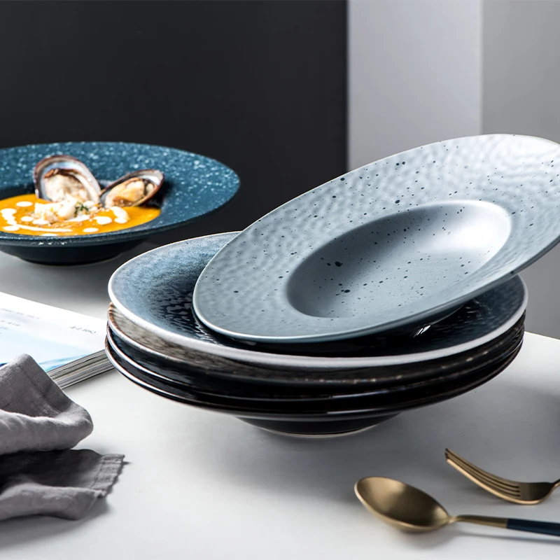 Western Nordic Style Pasta Dish Home Restaurant Cafe Dishes Serving Saucer Soup Bowl Ceramic Straw Hat Deep Plate Tableware