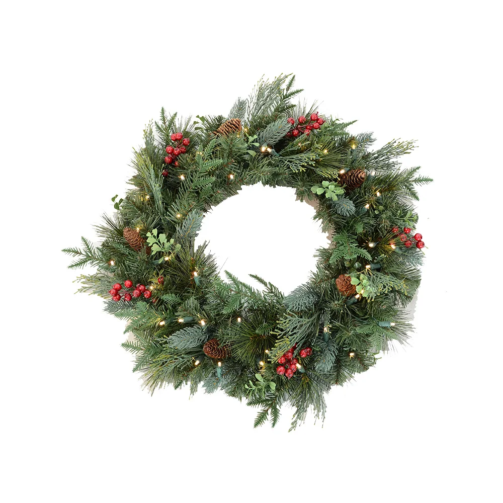 New Design Christmas LED PVC PE Wreath Luxury Metal Frame Christmas Wreath for Wedding Home Decoration