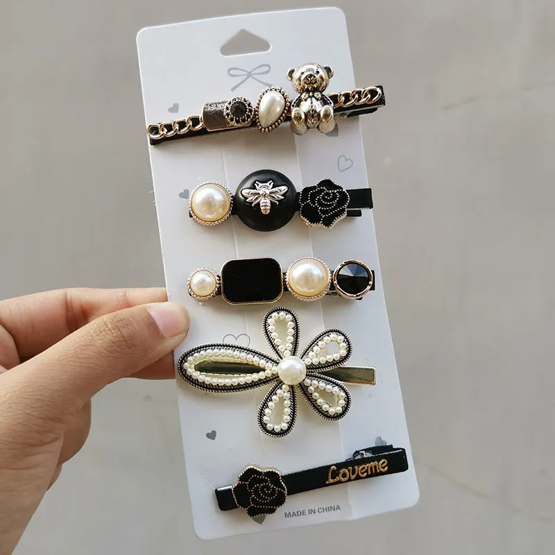 Female top bangs seamless hairpin gift pearl hairpin rhinestone hair clip accessories set