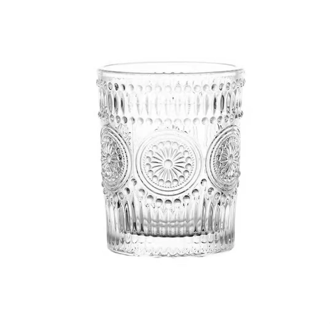 
Gold rimmed Lead Free Glass Nordic style antique glass sunflower water juice drinking glass for home glassware 