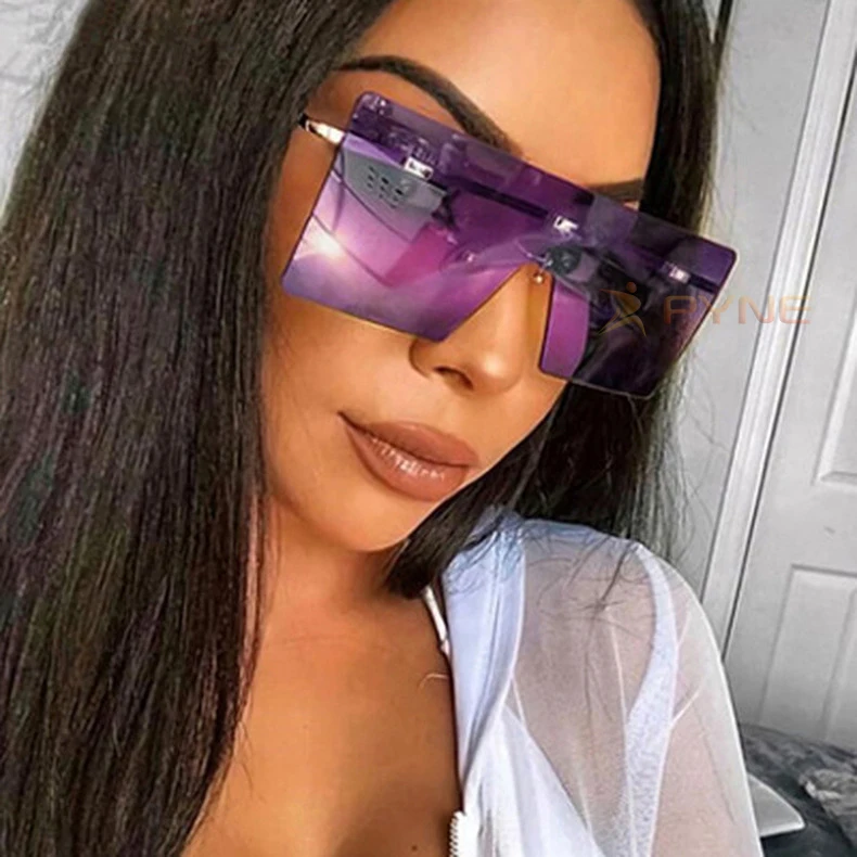  New Trendy Metal Frame Clear Sunglasses Wholesale Oversized Rectangle Rimless Designer Square Frames Gift