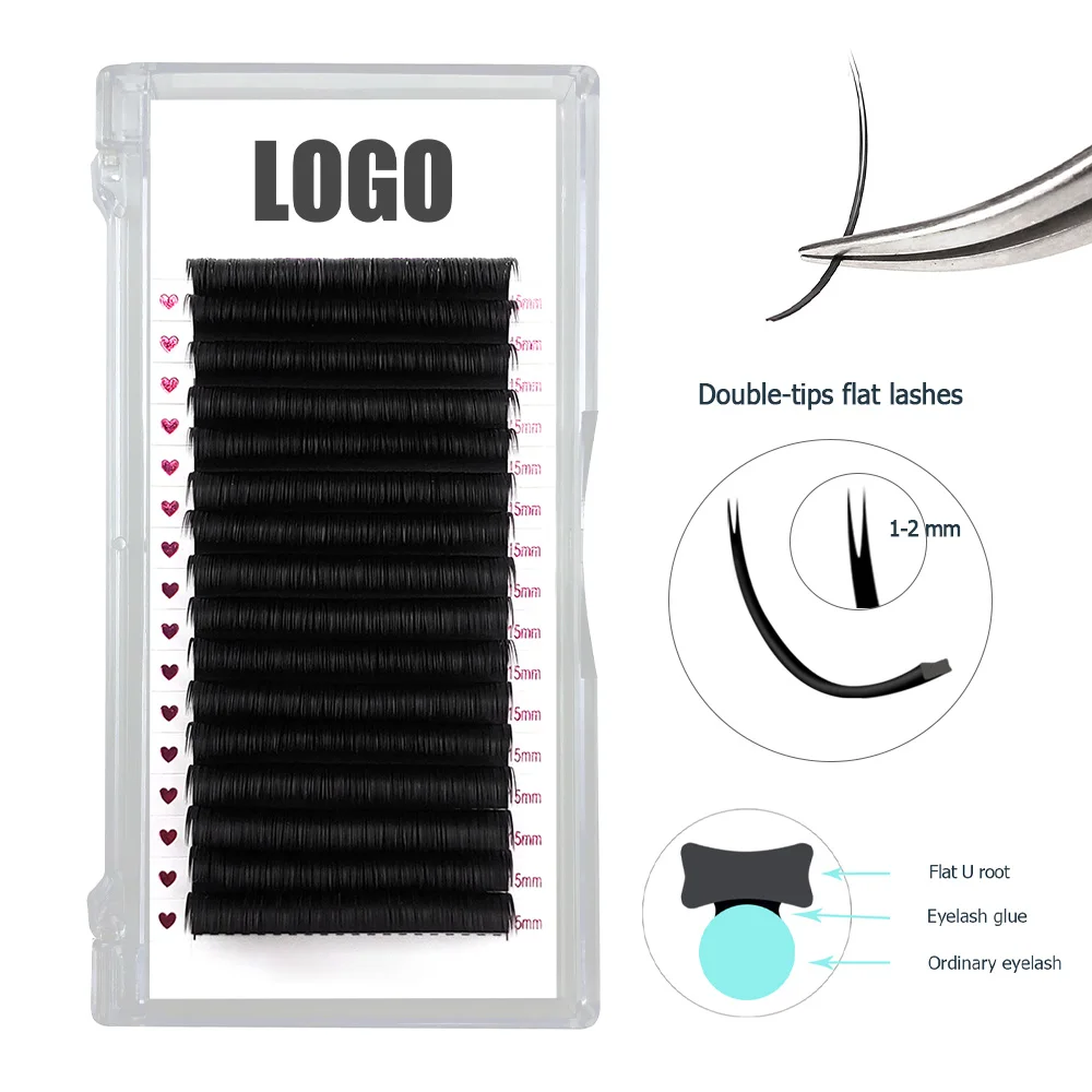 Professional Cashmere Split Tips Ellipse Matte Black Flat Soft Lashes Individual 0.20Mm Ellipse Flat Eyelash Extensions