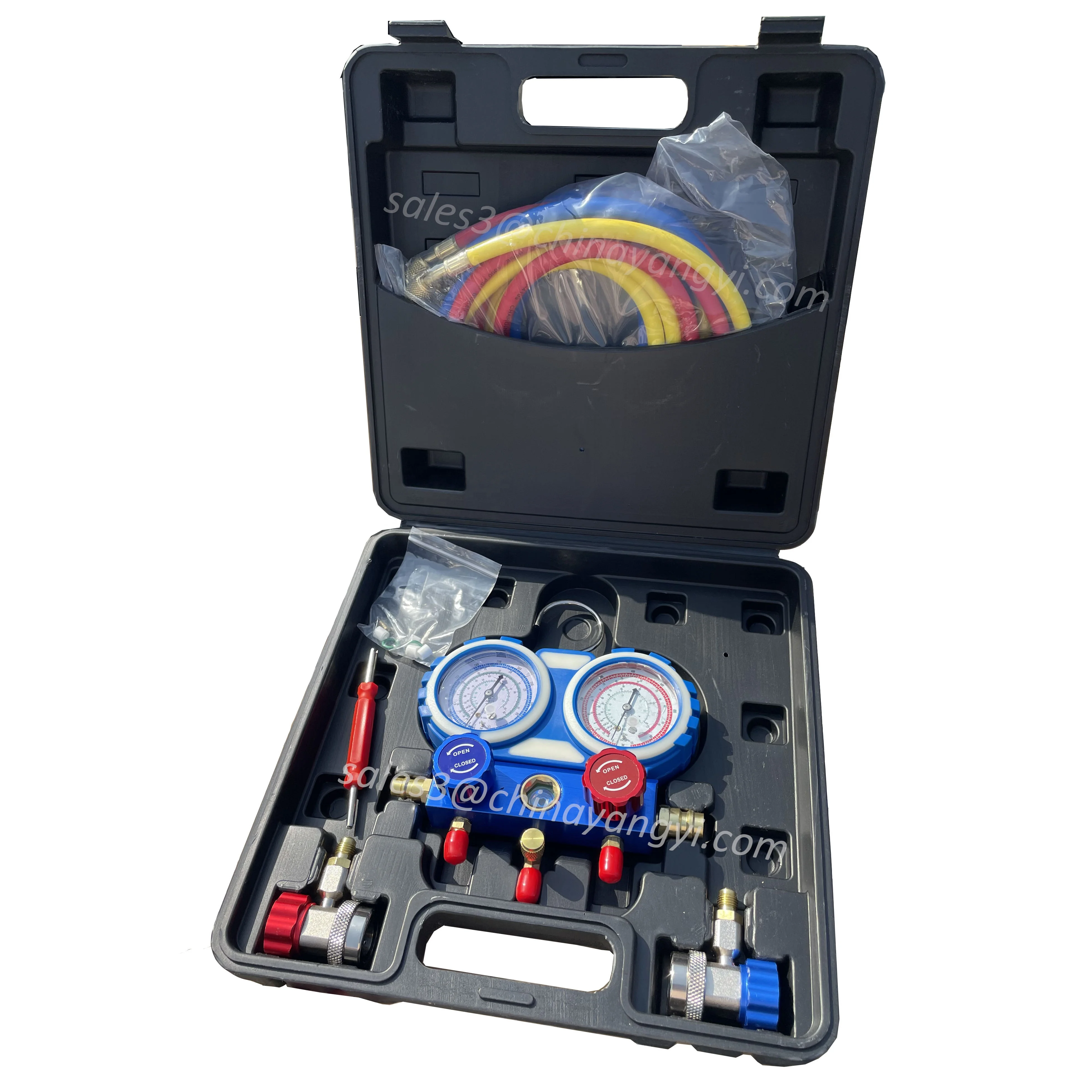 Refrigerant R32 Double Manifold Gauge Set with 1.5m Charging Hose for Auto Service Air Conditioning Repair
