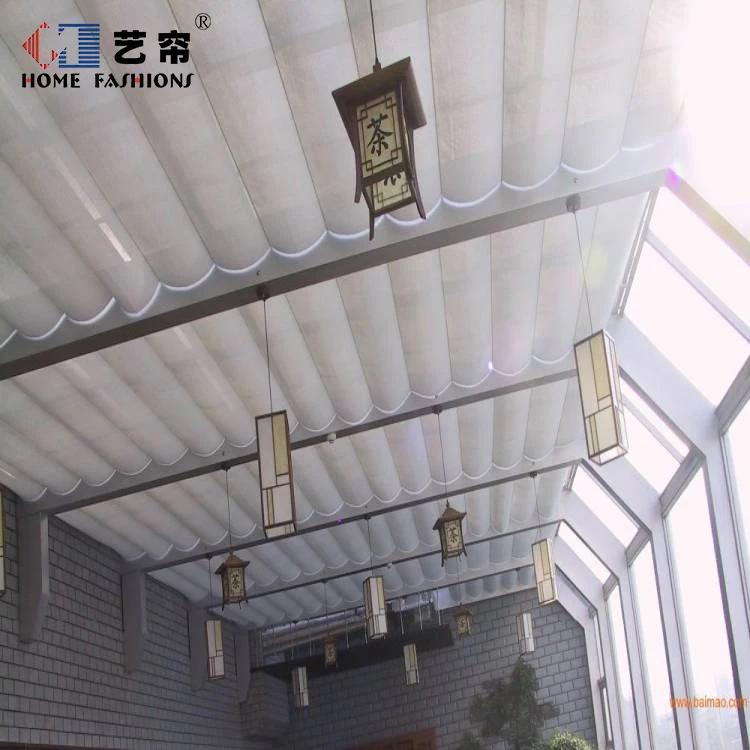 FCS Skylight Blinds Motorized Yi Lian2022 Double Energy Saving Retractable Skylight Folding Ceiling Curtain Fabric Wave Support
