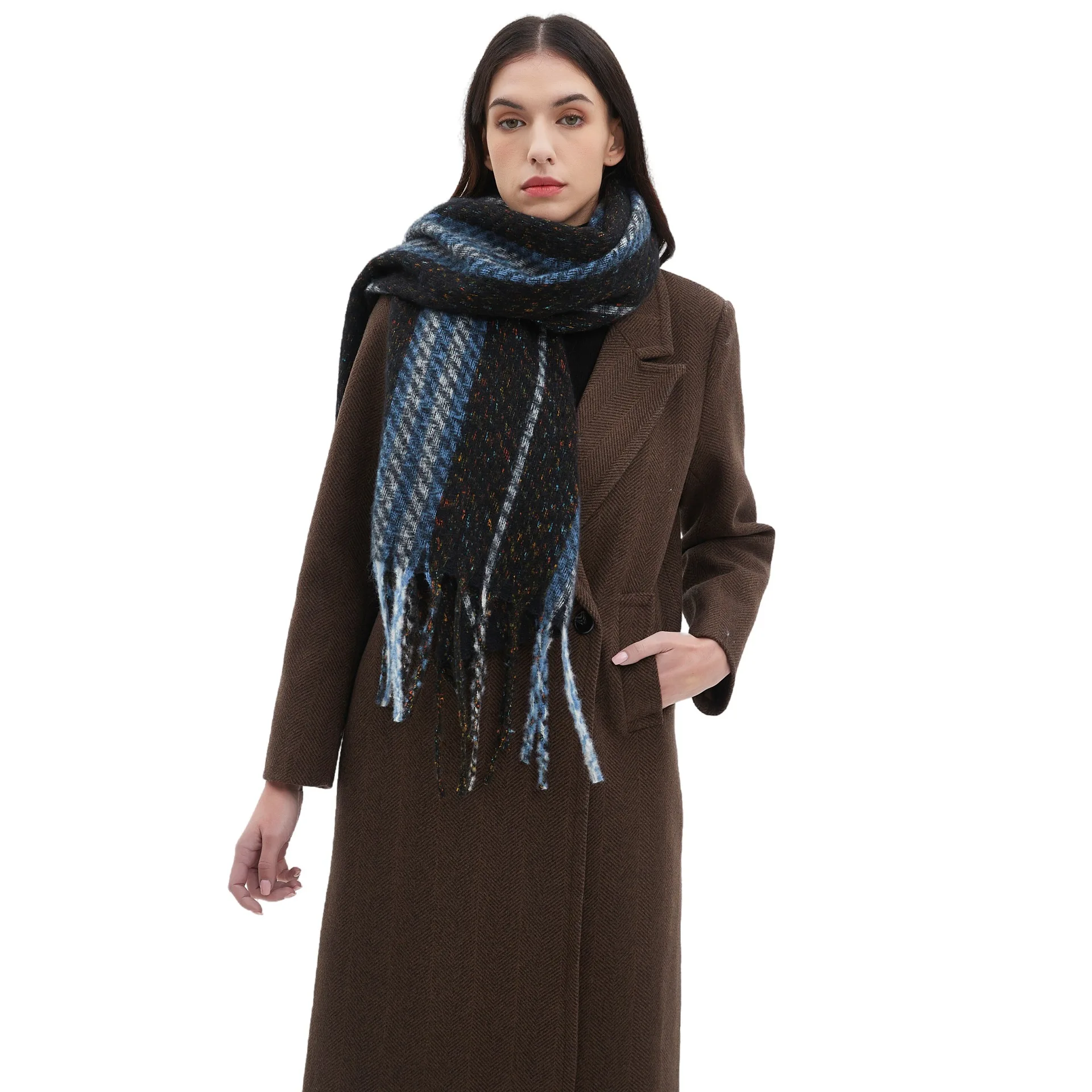 Fashion Solid Cashmere Warm Scarf New Design Pashmina Winter Double Side Different Color Shawl Wraps Bufanda with Tassel Blanket