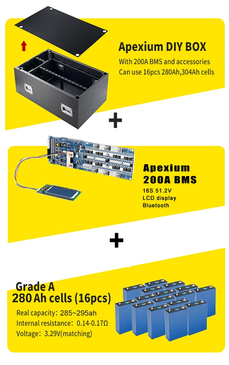 EU US Stock EV CATL 280ah Lifepo4 Cell DIY 16pcs 310ah 48V 51.2V Mason Empty Battery Box Kit with Smart 200A Bms