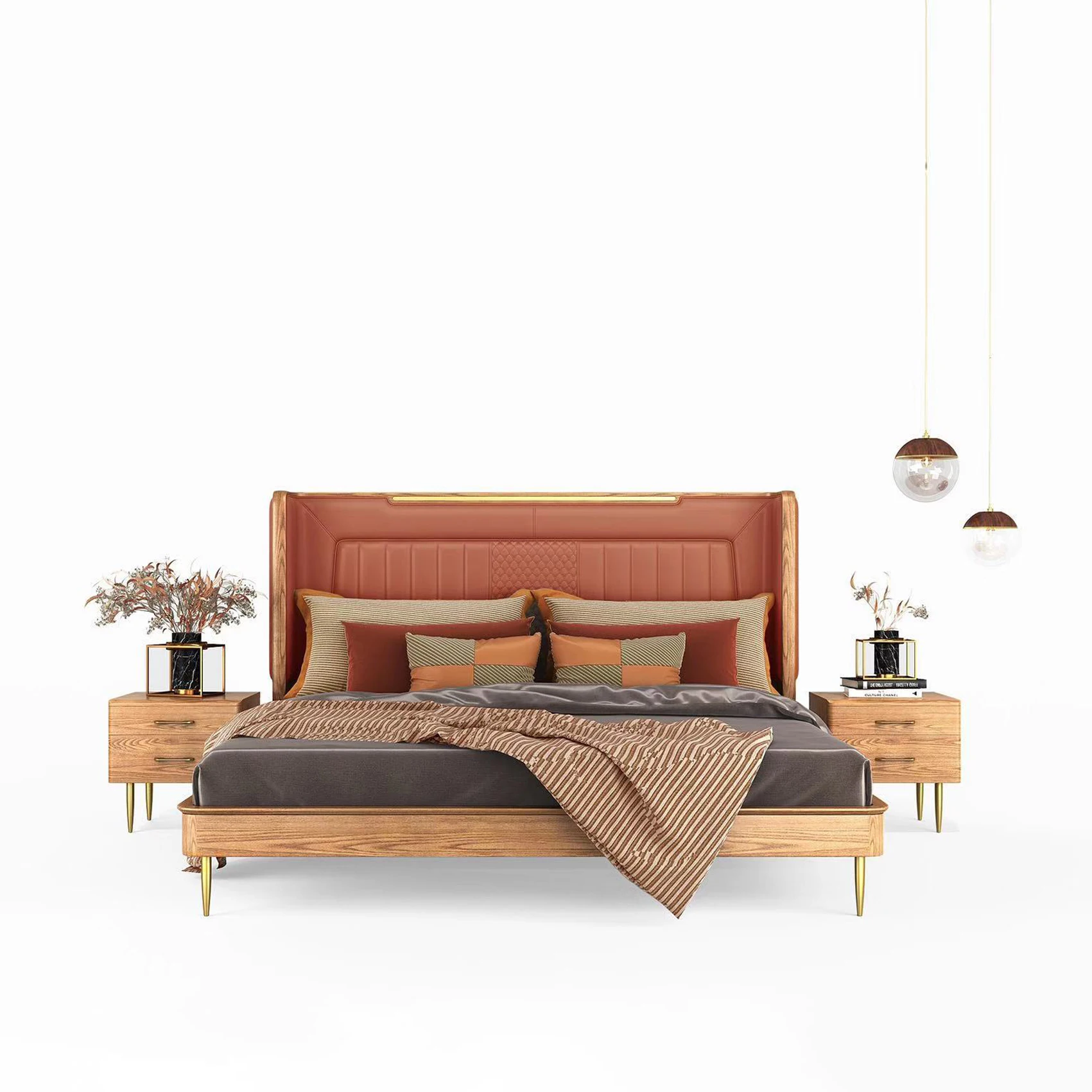 Bedroom Furniture King Queen Size Bed With Design Of Leather Bed Soft Bed Soild Wood