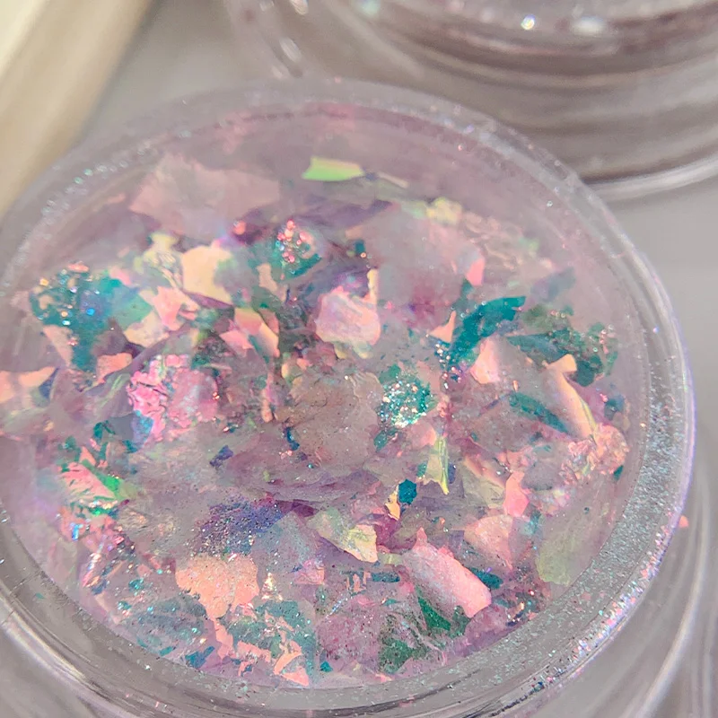Iridescent Glitter Chameleon Nail Flakes Set Chrome Nail Powder Mirror Mermaid Effect Set 9 Jars