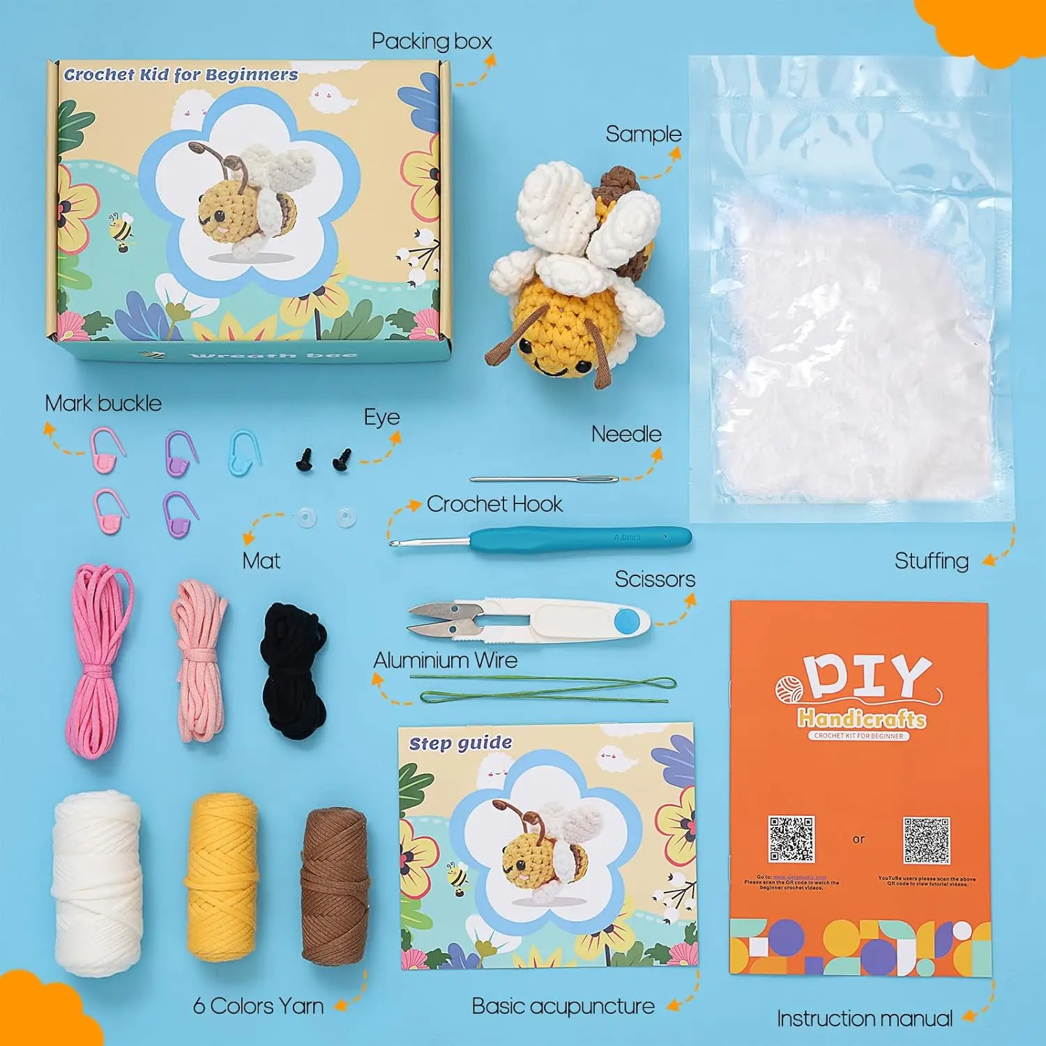 Animal Set DIY for Starters Adult Kids Teen Girl Gifts with Step-by-Step Video Tutorials Color Bee Crochet Kit for Beginners
